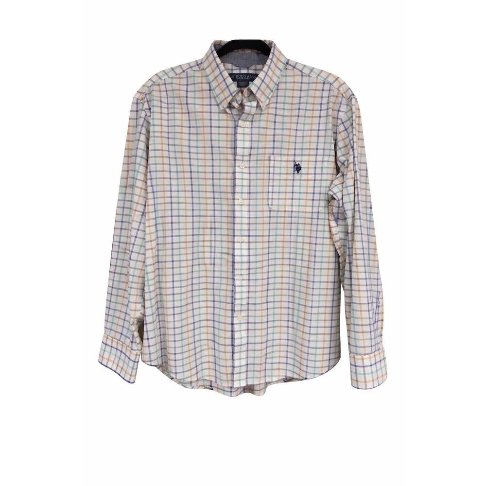 U.S. Polo Assn Mens XL Plaid Button Down Shirt Preppy Coastal Prep Cotton Logo